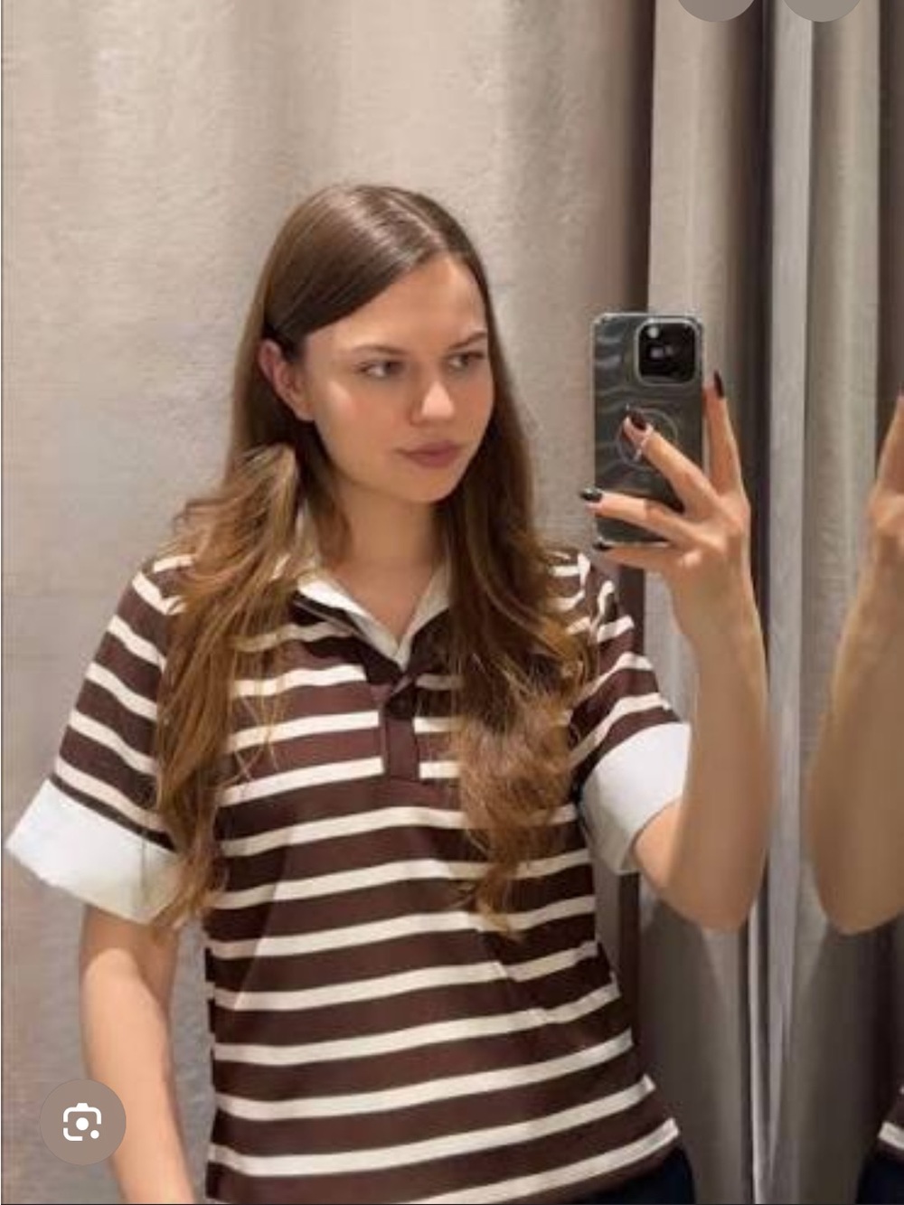 Zara Brown & White Striped Polo Top - Women
